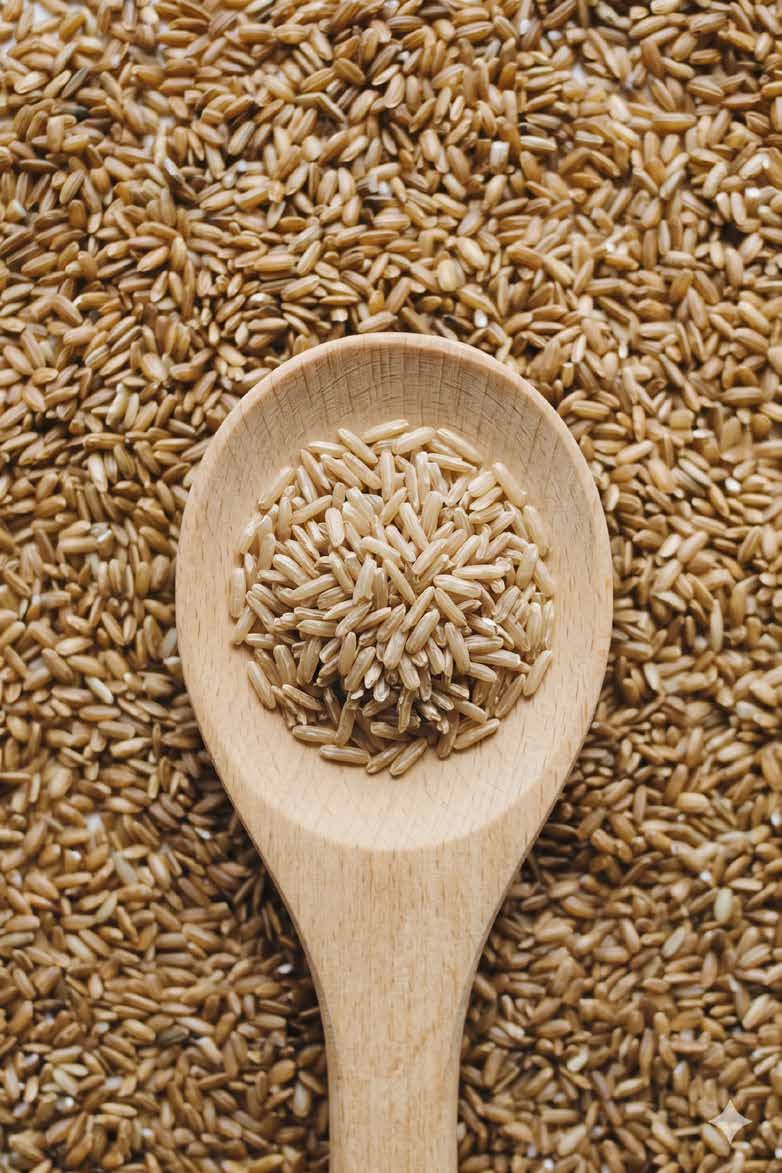 Cereales integrales con cuchara de madera